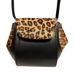 Vintage Mitra Genuine Leather Black and Faux Fur Small Shoulder Bag